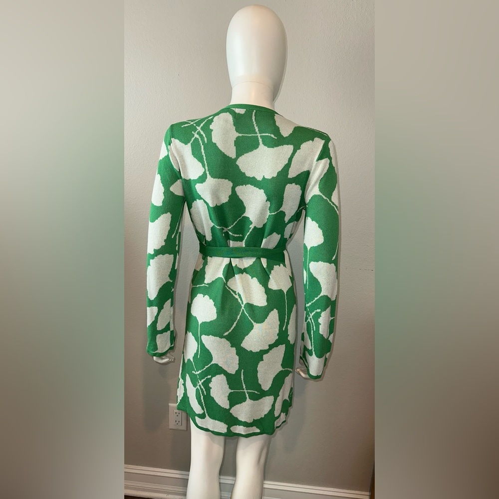 Diane Von Furstenberg DVF x Target Green White Gingko Sweater Wrap Tunic Dress S - Picture 8 of 10